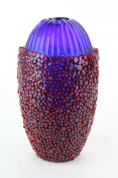 Blue Vase with Red Murrine
